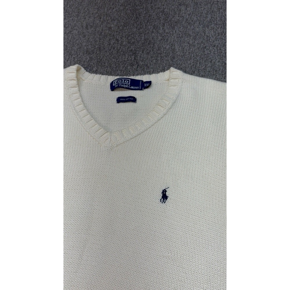 Vintage '80s Polo Ralph Lauren Beige Ivory 100% Cotton Sweater Vest XXL - Picture 8 of 11